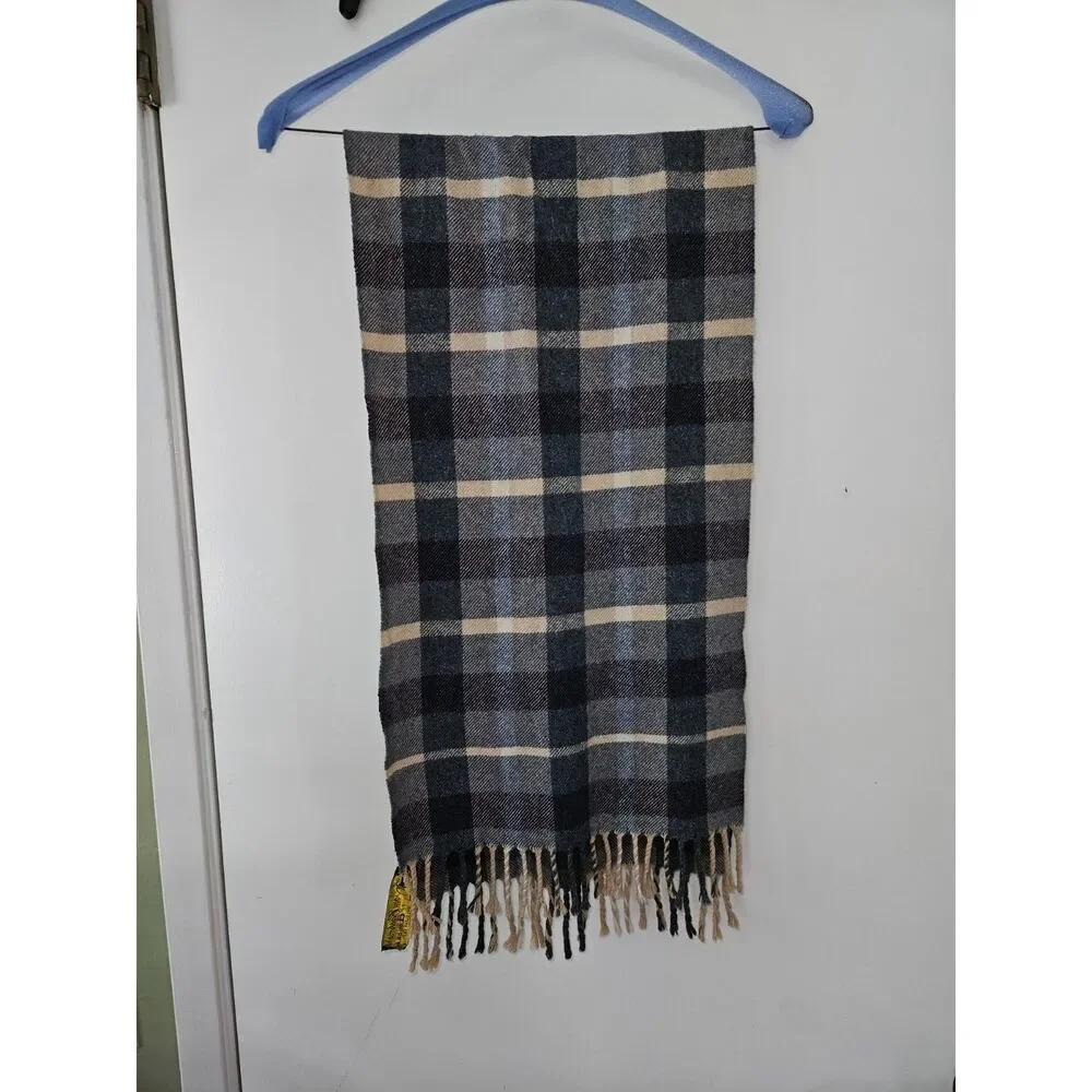 VINTAGE AMICALE 100% Italian Cashmere Plaid Tassel Scarf